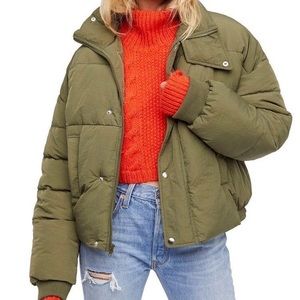 Free People olive green puffer jacket
